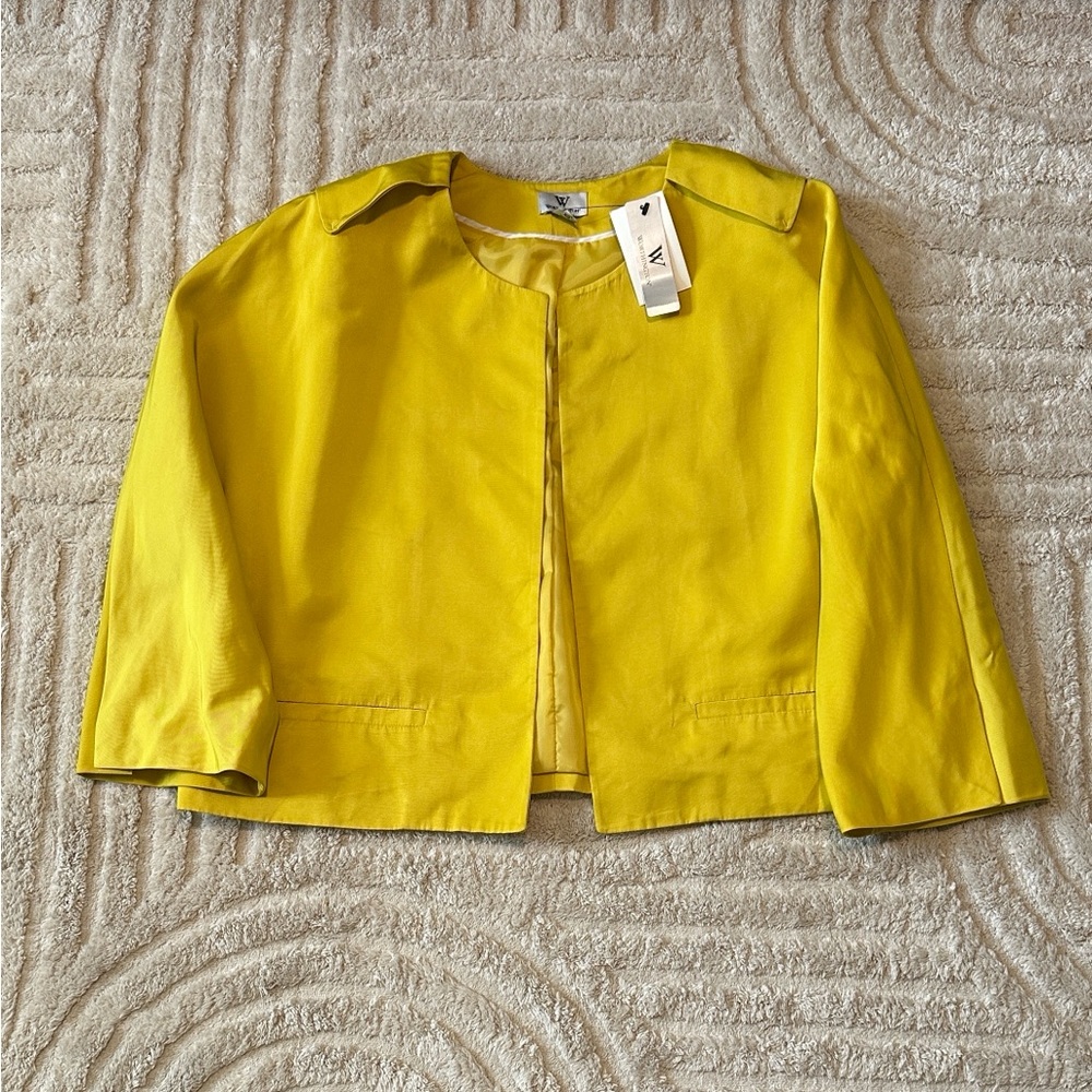 Worthington Yellow Cropped Open-Front Jacket